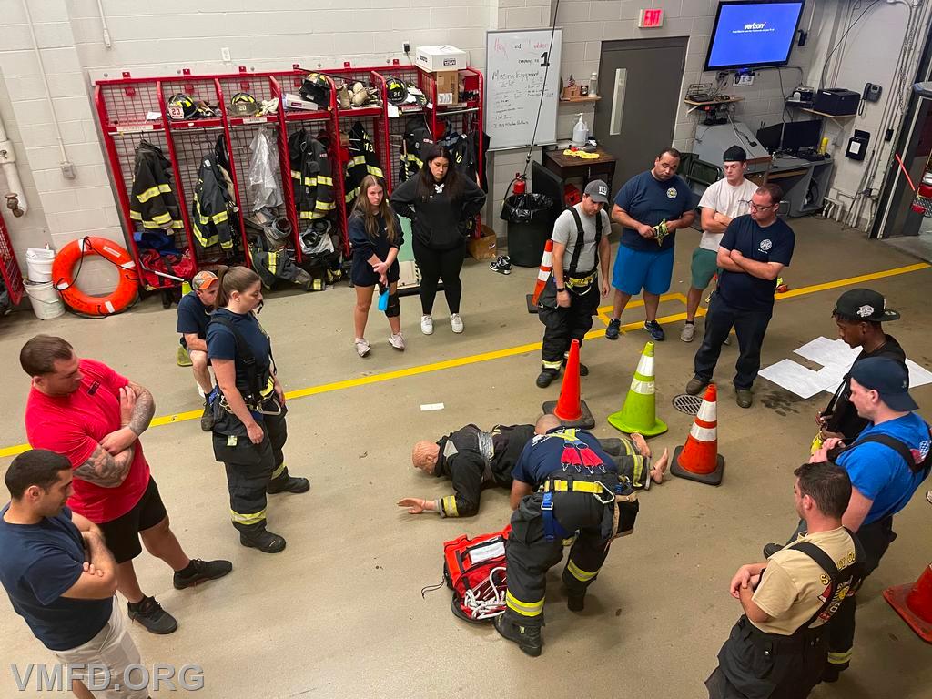 Members from Eng. 42 and TL 20 and L21 train on rope rescue techniques and familiarization. 